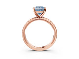 Rose gold Fancy Blue Princess  Solitaire Diamond Ring with Milgrain and Black Enamel X Pattern Band_194