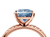 Rose gold Fancy Blue Princess  Solitaire Diamond Ring with Milgrain and Black Enamel X Pattern Band_195