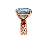 Rose gold Fancy Blue Princess  Solitaire Diamond Ring with Milgrain and Black Enamel X Pattern Band_196