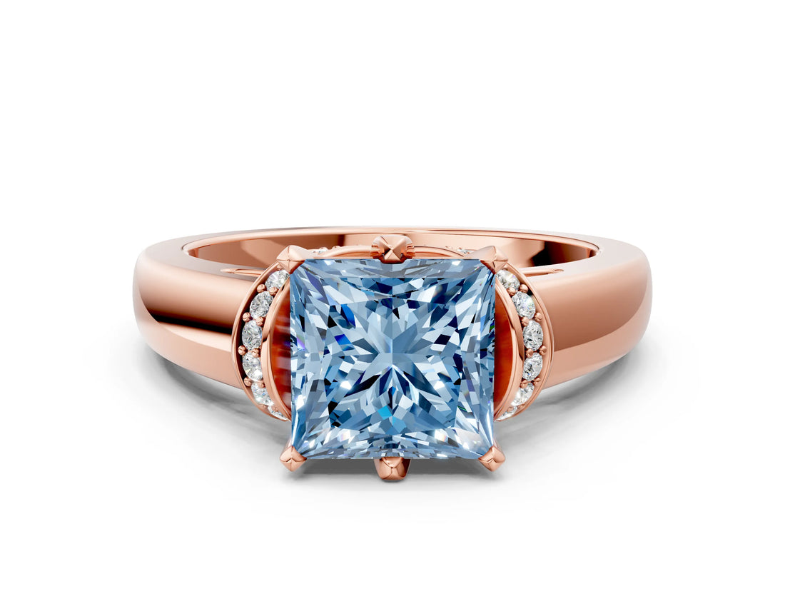 Rose gold Fancy Blue Princess  Solitaire Diamond Ring with Pave Band and Six-Prong Setting_66