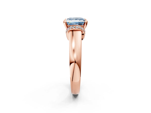 Rose gold Fancy Blue Princess  Solitaire Diamond Ring with Pave Band and Six-Prong Setting