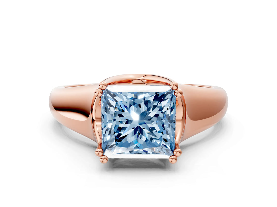 Rose gold Fancy Blue Princess  Solitaire Diamond Ring with Six-Prong Cathedral Setting_31