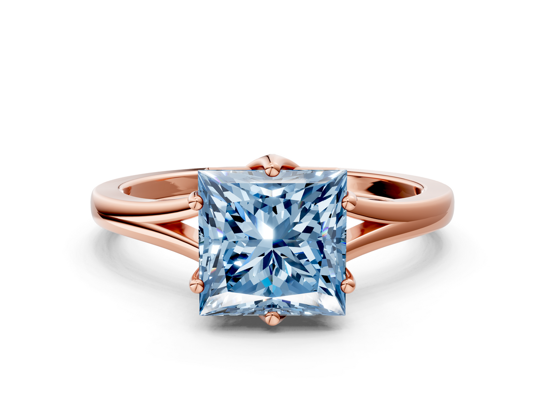 Rose gold Fancy Blue Princess  Solitaire Diamond Ring with Six-Prong Setting and Tapered Band_17