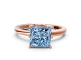 Rose gold Fancy Blue Princess  Solitaire Diamond Ring with Six-Prong Setting on a Classic Band_3