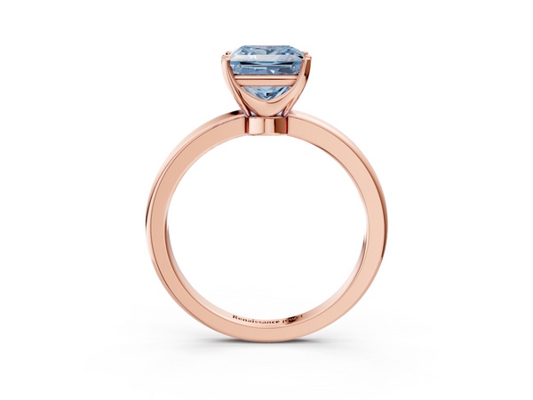 Rose gold Fancy Blue Princess  Solitaire Diamond Ring with Six-Prong Setting on a Classic Band