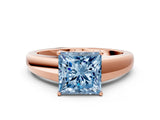 Rose gold Fancy Blue Princess  Solitaire Diamond Ring with Tapered Band and Four-Prong Setting_49