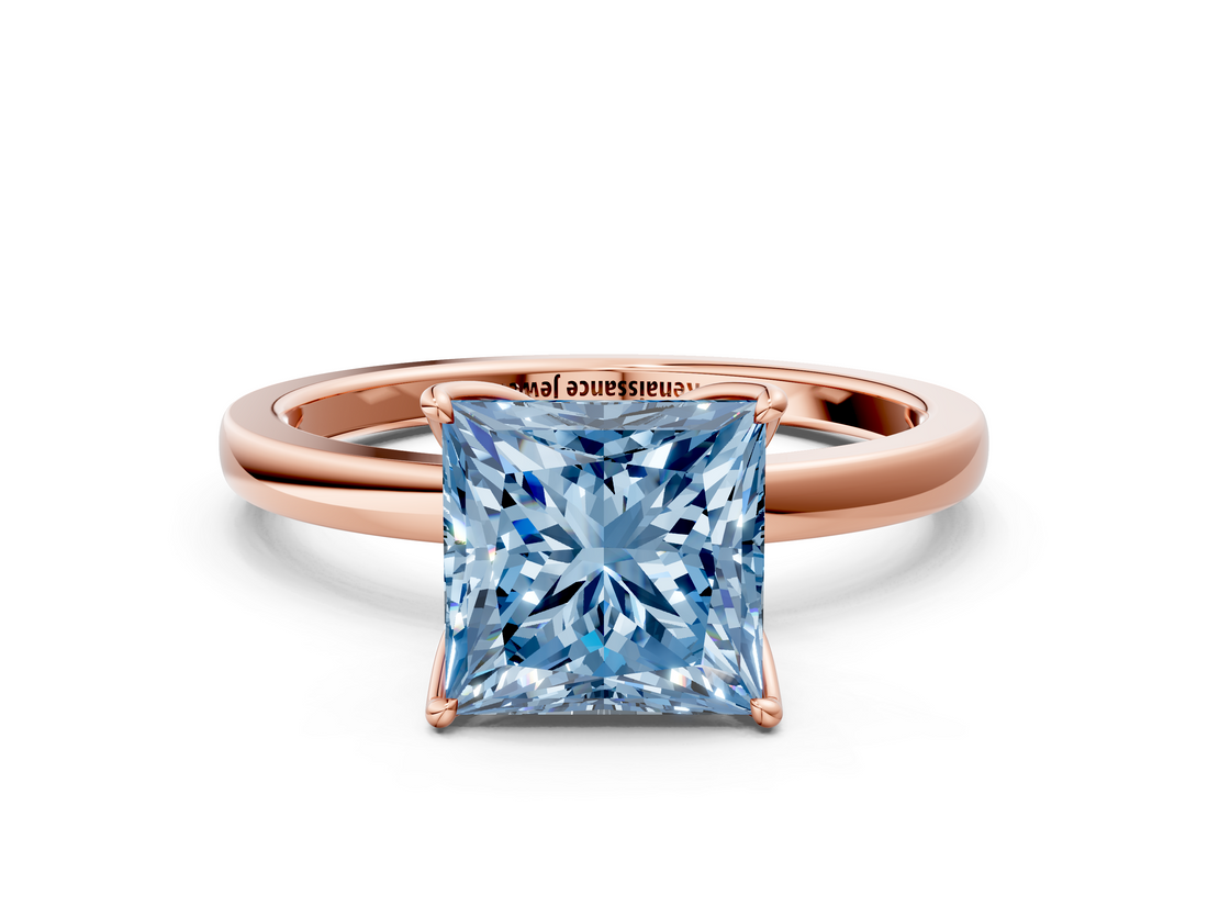 Rose gold Fancy Blue Princess  Solitaire Diamond Ring with Thin Band and Four-Prong Setting_3
