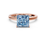 Rose gold Fancy Blue Princess  Solitaire Diamond Ring with Thin Band and Four-Prong Setting_3