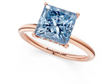 Rose gold Fancy Blue Princess  Solitaire Diamond Ring with a Classic Band and Four-Prong Setting 1