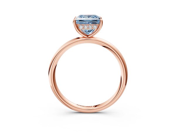 Rose gold Fancy Blue Princess  Solitaire Diamond Ring with a Classic Band and Four-Prong Setting