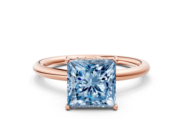 Rose gold Fancy Blue Princess  Solitaire Diamond Ring with a Classic Band and Four-Prong Setting