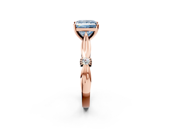 Rose gold Fancy Blue Princess  Solitaire Diamond Twisted Band with Four-Prong Setting