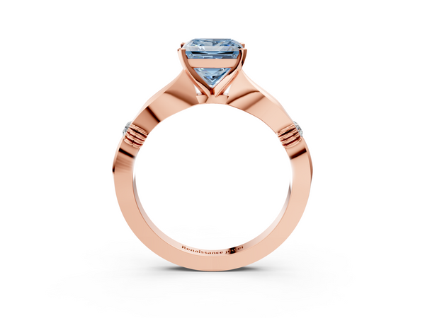 Rose gold Fancy Blue Princess  Solitaire Diamond Twisted Band with Four-Prong Setting