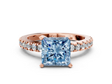 Rose gold Fancy Blue Princess  Solitaire Diamond with Pavé Band and Four-Prong Setting_68
