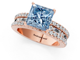 Rose gold Fancy Blue Princess  Solitaire Diamond with Pave and Channel Set Band_86