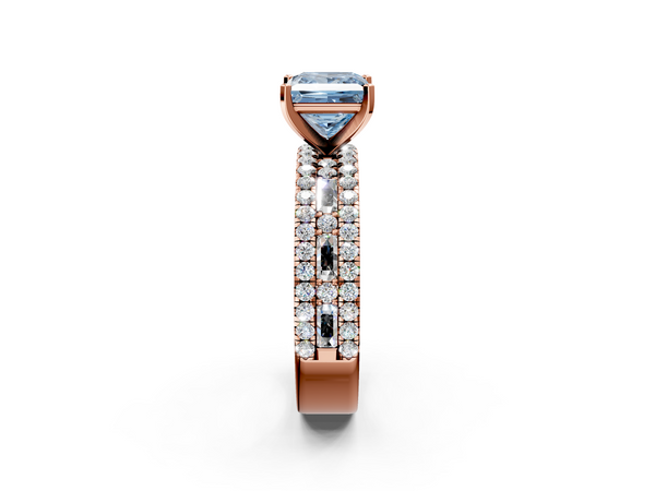 Rose gold Fancy Blue Princess Cut Diamond Solitaire Ring with Pavé and Channel Set Band