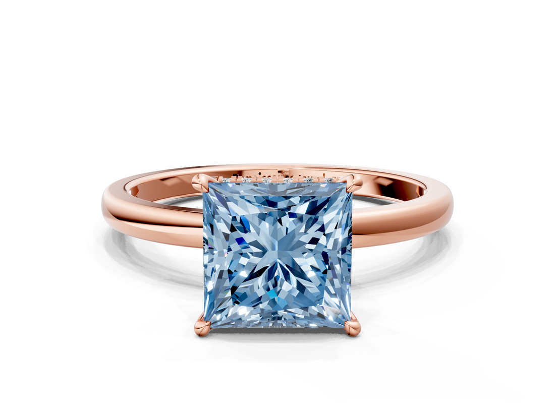 Rose gold Fancy Blue Princess  Solitaire Engagement Ring with Cathedral Band and Four-Prong Setting_21