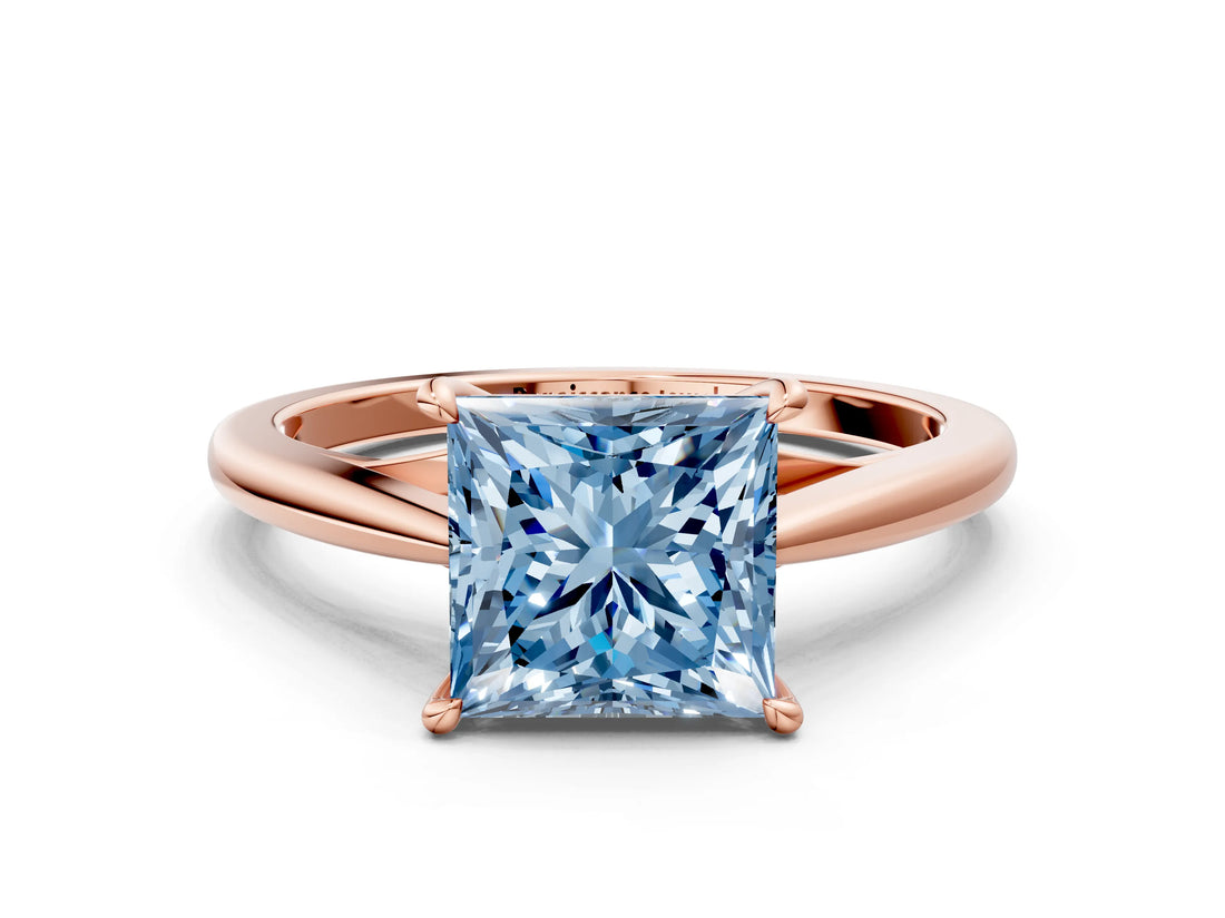 Rose gold Fancy Blue Princess  Solitaire Engagement Ring with Four-Prong Setting and Classic Band 1