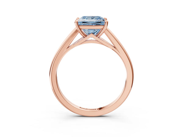 Rose gold Fancy Blue Princess  Solitaire Engagement Ring with Four-Prong Setting and Classic Band