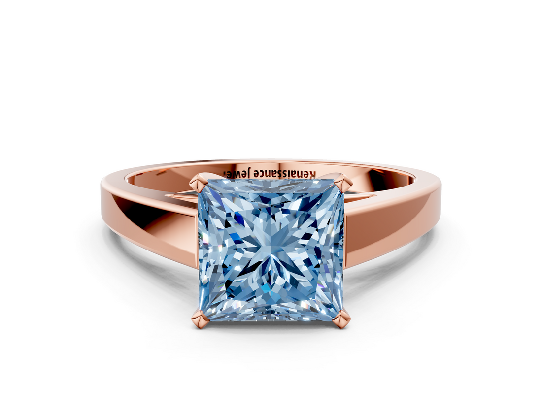 Rose gold Fancy Blue Princess  Solitaire Engagement Ring with Four-Prong Setting and Tapered Band_3