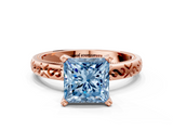 Rose gold Fancy Blue Princess  Solitaire Engagement Ring with Scrollwork Band and Four-Prong Setting_130