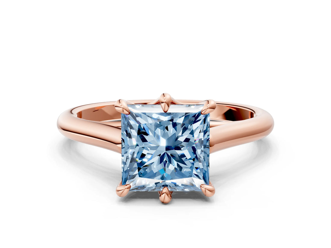 Rose gold Fancy Blue Princess  Solitaire Engagement Ring with Six-Prong Setting and Classic Band 2