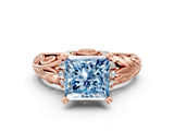 Rose gold Fancy Blue Princess  Solitaire Filigree Engagement Ring with Halo and Prong Setting_49