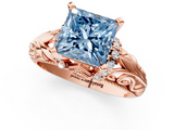 Rose gold Fancy Blue Princess  Solitaire Filigree Engagement Ring with Halo and Prong Setting_50