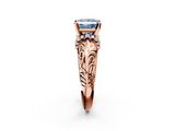 Rose gold Fancy Blue Princess  Solitaire Filigree Engagement Ring with Halo and Prong Setting_51
