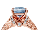 Rose gold Fancy Blue Princess  Solitaire Filigree Engagement Ring with Halo and Prong Setting_53