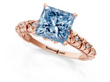Rose gold Fancy Blue Princess  Solitaire Floral Milgrain Engagement Ring_32
