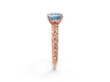 Rose gold Fancy Blue Princess  Solitaire Floral Milgrain Engagement Ring_33