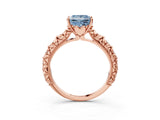Rose gold Fancy Blue Princess  Solitaire Floral Milgrain Engagement Ring_34