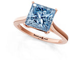 Rose gold Fancy Blue Princess  Solitaire Heart Prong Engagement Ring with Tapered Band_56