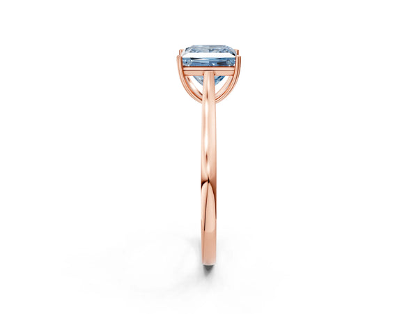 Rose gold Fancy Blue Princess  Solitaire Heart Prong Engagement Ring with Tapered Band