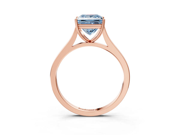 Rose gold Fancy Blue Princess  Solitaire Heart Prong Engagement Ring with Tapered Band