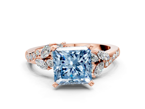 Rose gold Fancy Blue Princess  Solitaire Marquise Twist Band with Six-Prong Setting