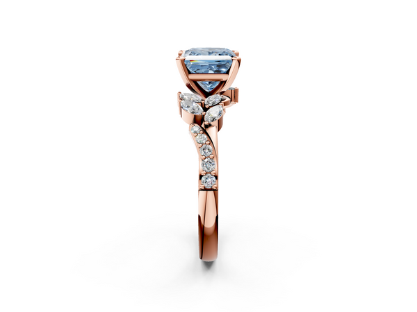 Rose gold Fancy Blue Princess  Solitaire Marquise Twist Band with Six-Prong Setting