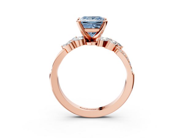 Rose gold Fancy Blue Princess  Solitaire Marquise Twist Band with Six-Prong Setting