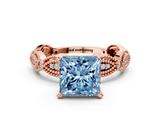 Rose gold Fancy Blue Princess  Solitaire Milgrain Diamond Engagement Ring with Bezel and Marquise Band_160