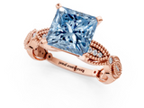 Rose gold Fancy Blue Princess  Solitaire Milgrain Diamond Engagement Ring with Bezel and Marquise Band_161