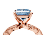 Rose gold Fancy Blue Princess  Solitaire Milgrain Diamond Engagement Ring with Bezel and Marquise Band_164