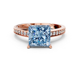 Rose gold Fancy Blue Princess  Solitaire Pavé Band Prong Setting Ring_20