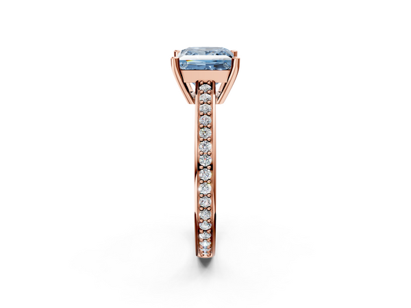Rose gold Fancy Blue Princess  Solitaire Pavé Band Prong Setting Ring