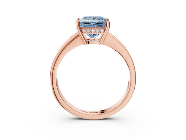 Rose gold Fancy Blue Princess  Solitaire Pavé Band Prong Setting Ring