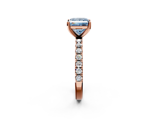 Rose gold Fancy Blue Princess Cut Diamond Solitaire Pavé Band with Four-Prong Setting