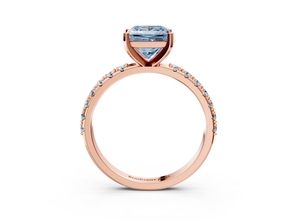 Rose gold Fancy Blue Princess Cut Diamond Solitaire Pavé Band with Four-Prong Setting