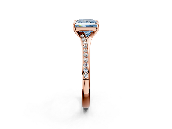 Rose gold Fancy Blue Princess Cut Diamond Solitaire Ring with Pavé Band and Prong Setting