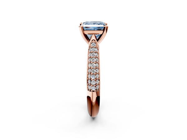 Rose gold Fancy Blue Princess  Diamond Solitaire Engagement Ring with Pavé Band and Four-Prong Setting