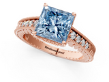 Rose gold Fancy Blue Princess  Solitaire Pavé Diamond Milgrain Engagement Ring with Four-Prong Setting_4